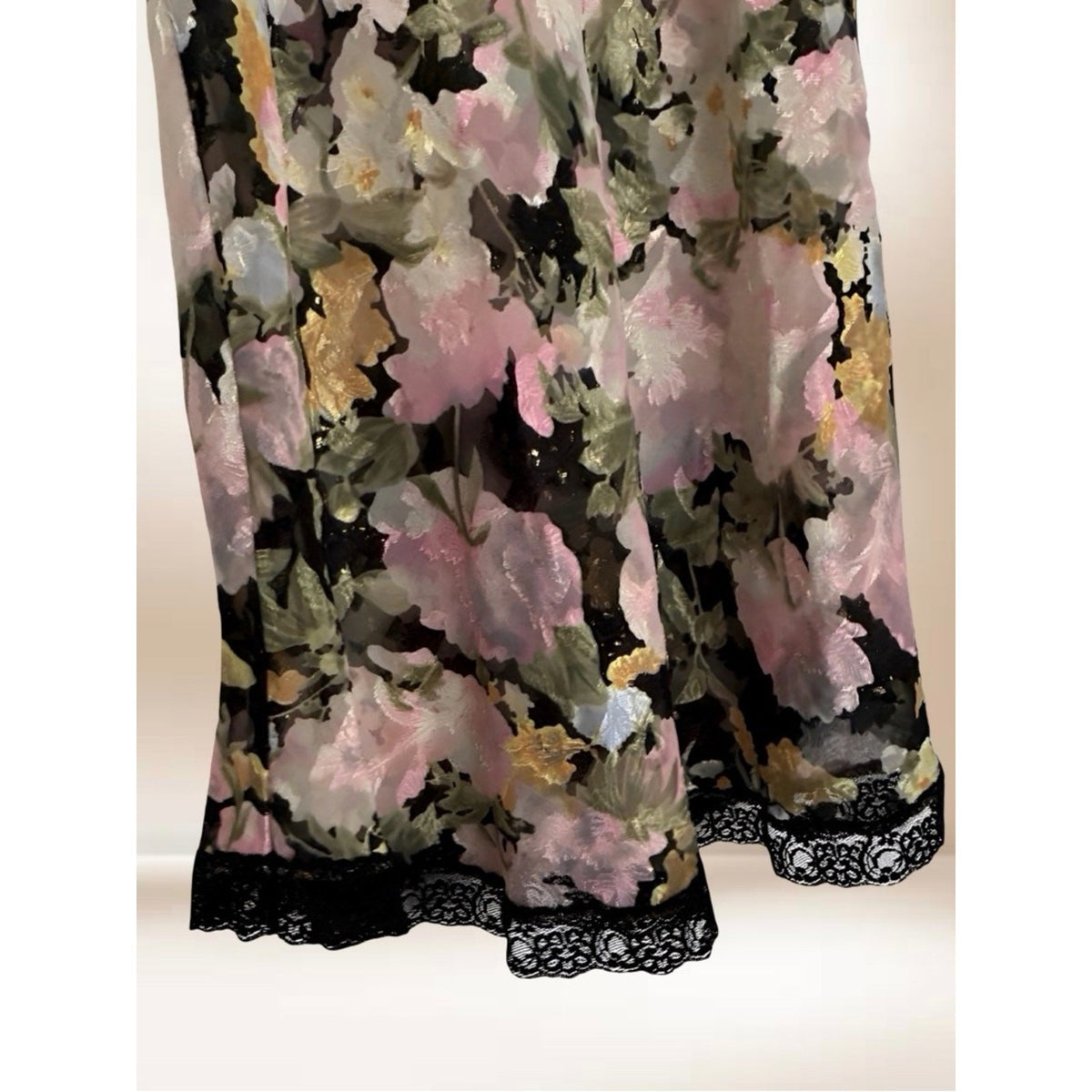 Lucie Ann II Floral Satin Slip with Black Lace Trim M/L