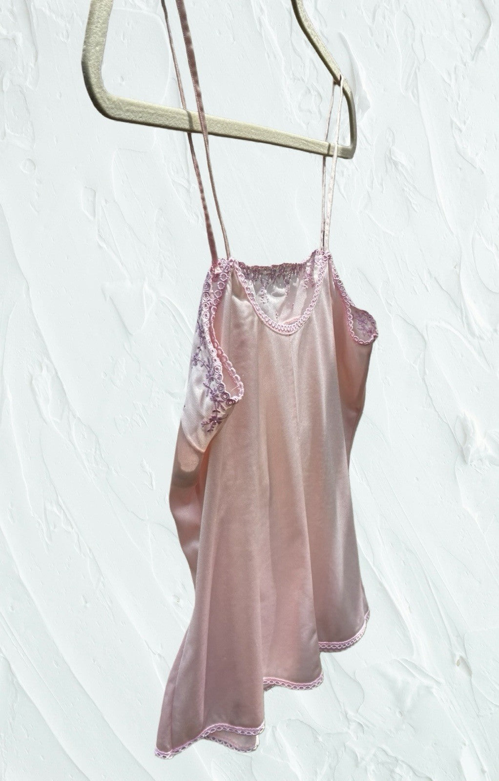 Vintage Triumph Embroidered Yoke Pink Satin Camisole Made in Austria