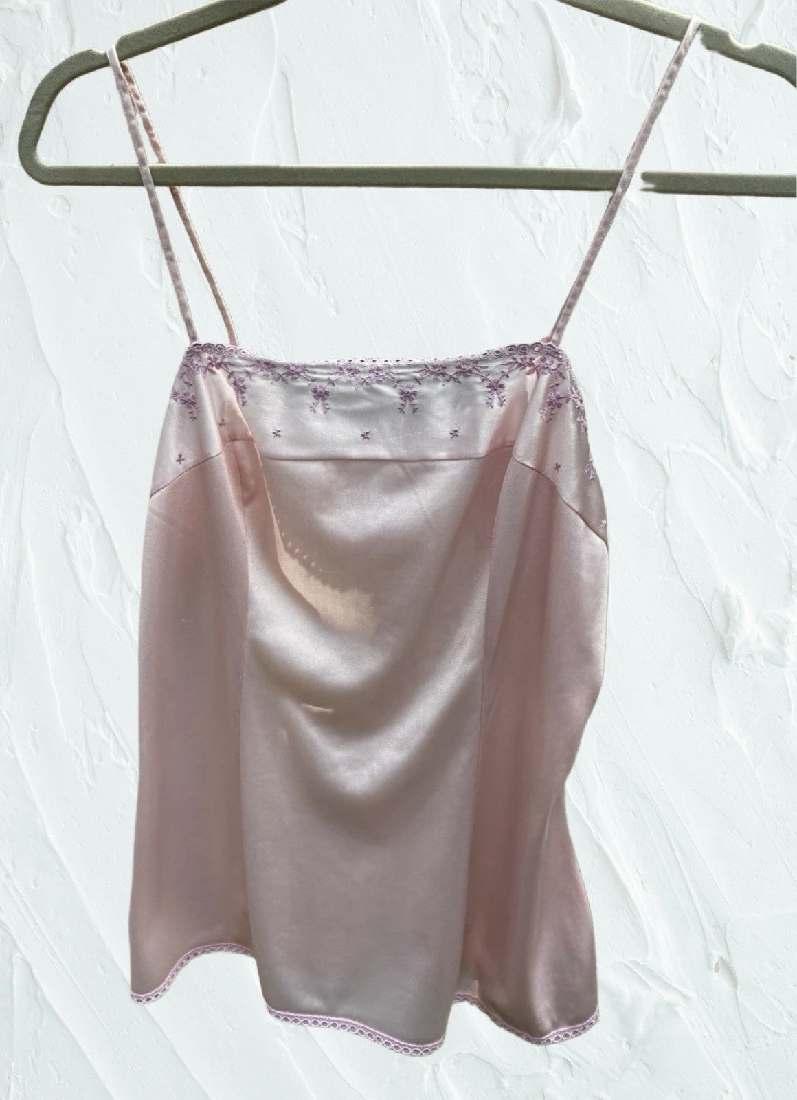 Vintage Triumph Embroidered Yoke Pink Satin Camisole Made in Austria