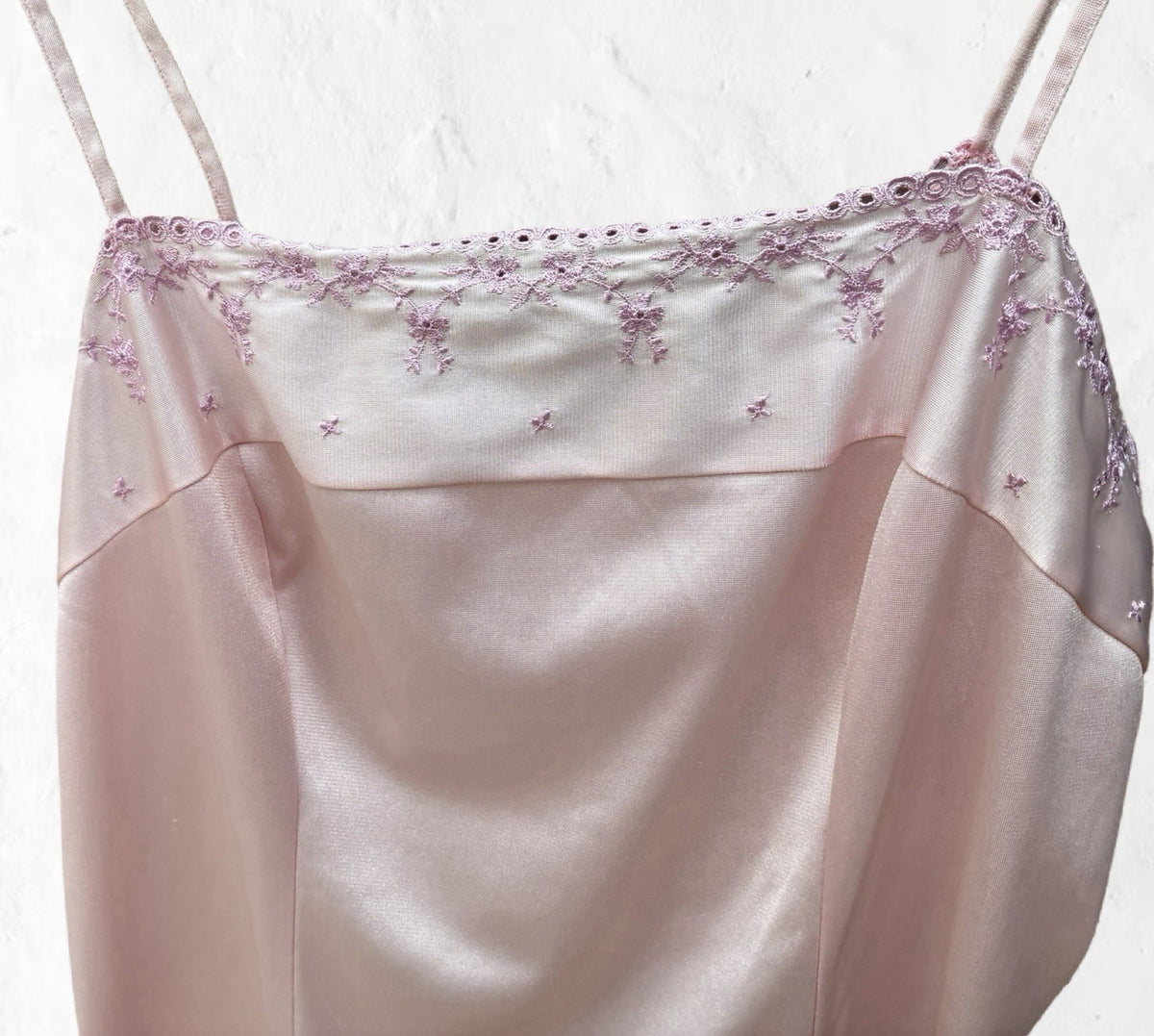 Vintage Triumph Embroidered Yoke Pink Satin Camisole Made in Austria