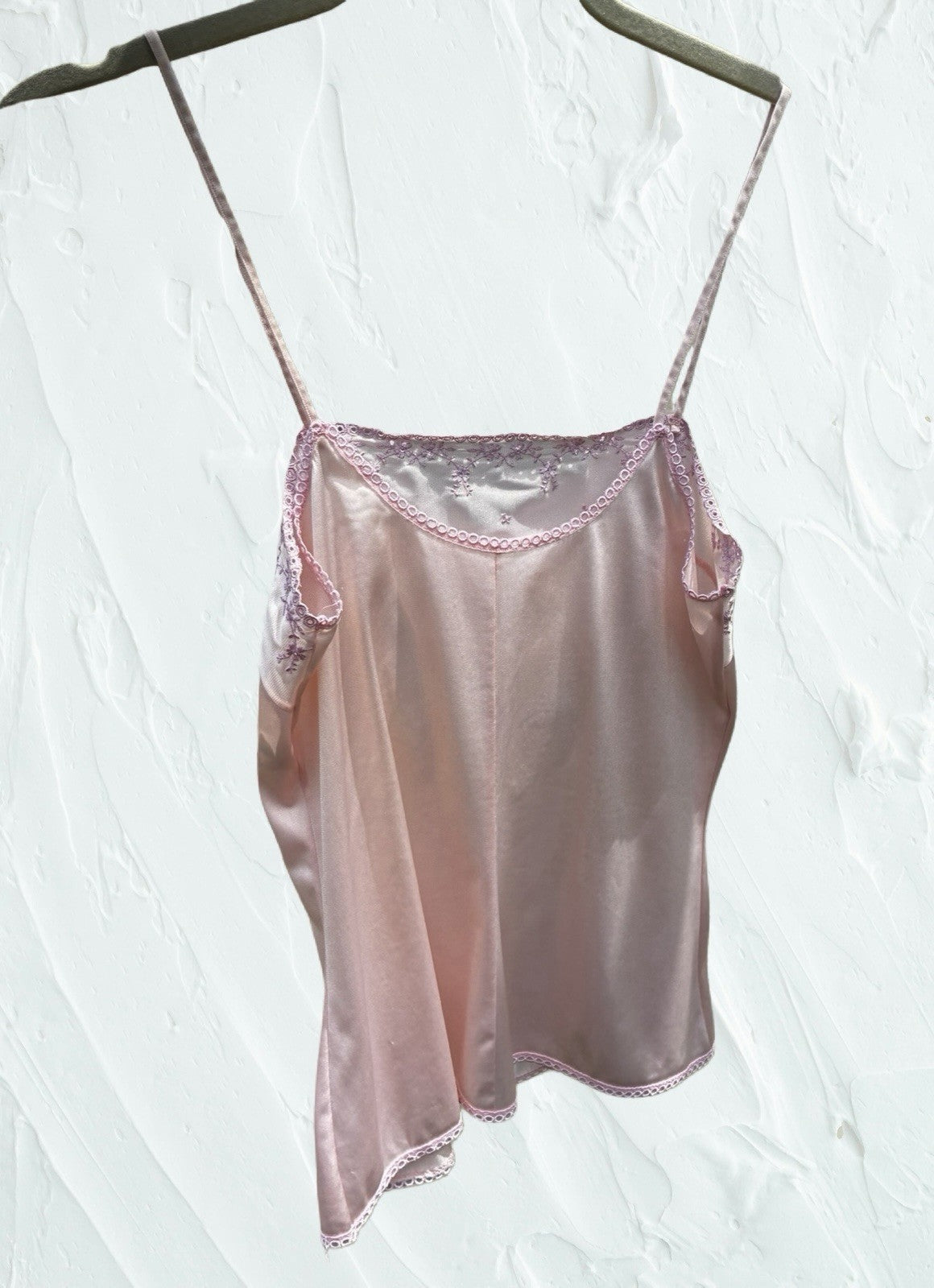 Vintage Triumph Embroidered Yoke Pink Satin Camisole Made in Austria