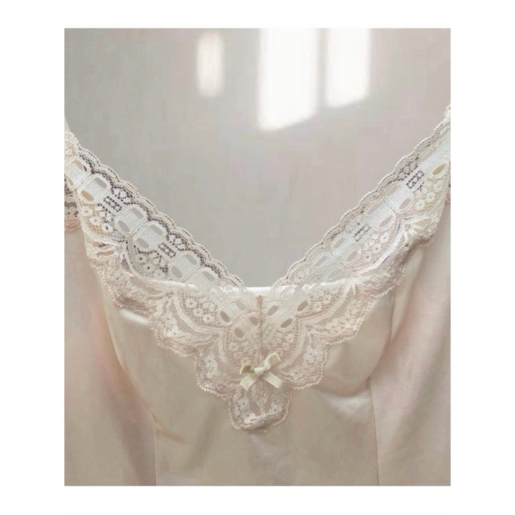 Olga Blush Vintage Satin Cami with Lace Trim Size 36 (~S) | Camisole Top