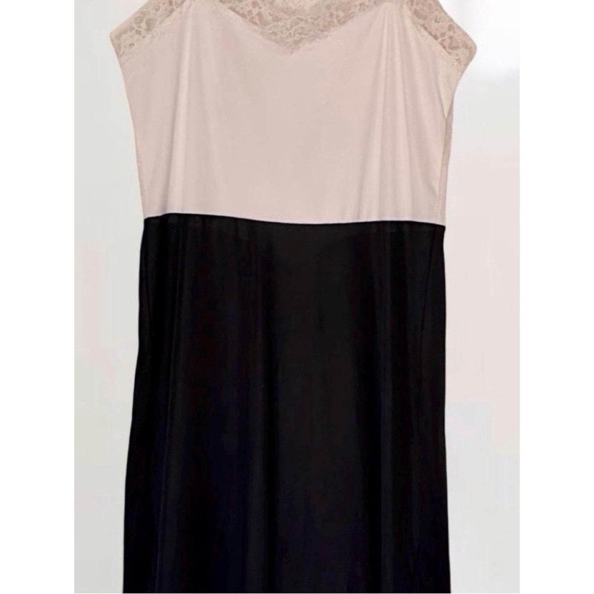 Vintage Van Raalte Black & Ivory Lace Nylon Slip Dress Made in USA