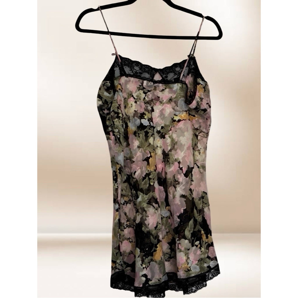 Lucie Ann II Floral Satin Slip with Black Lace Trim M/L