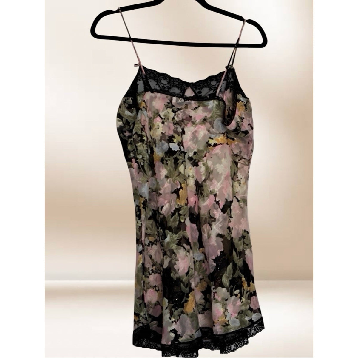 Lucie Ann II Floral Satin Slip with Black Lace Trim M/L