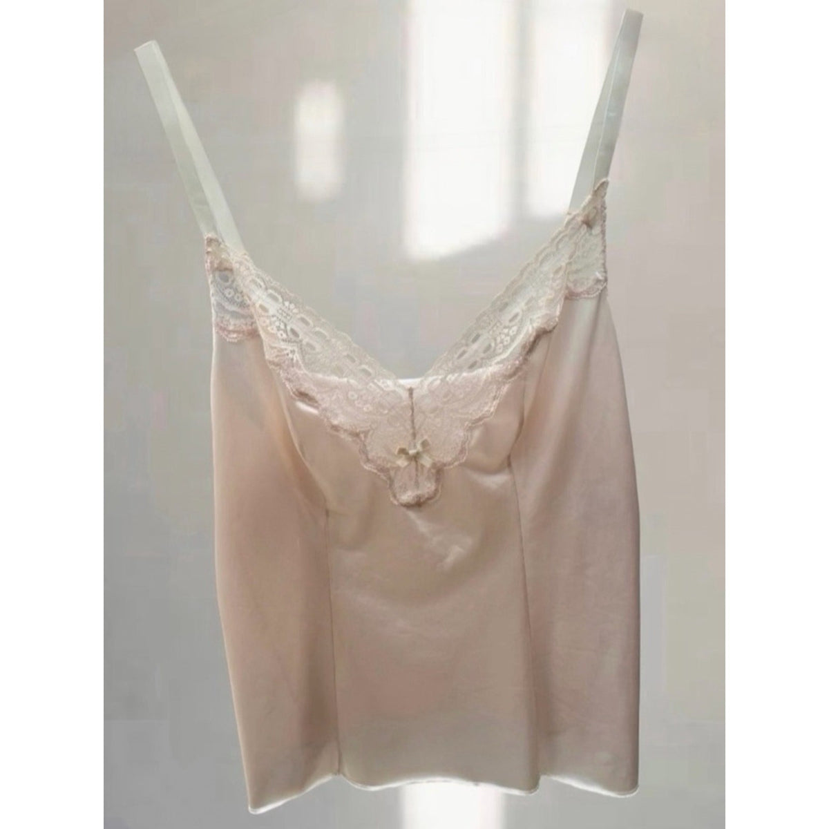 Olga Blush Vintage Satin Cami with Lace Trim Size 36 (~S) | Camisole Top