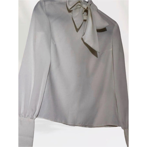 Ivory French Cuff Vintage Secretary Blouse with Bow 70s 80s ~ Size M