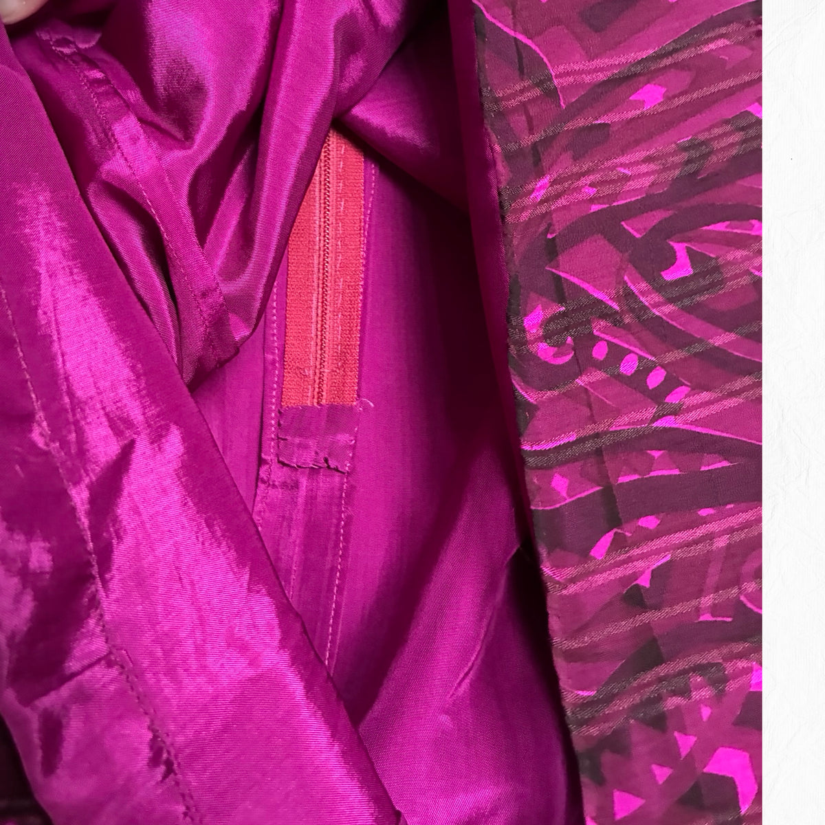 Archival Pauline Trigère for I. Magnin Magenta Paisley Pleated Midi Dress