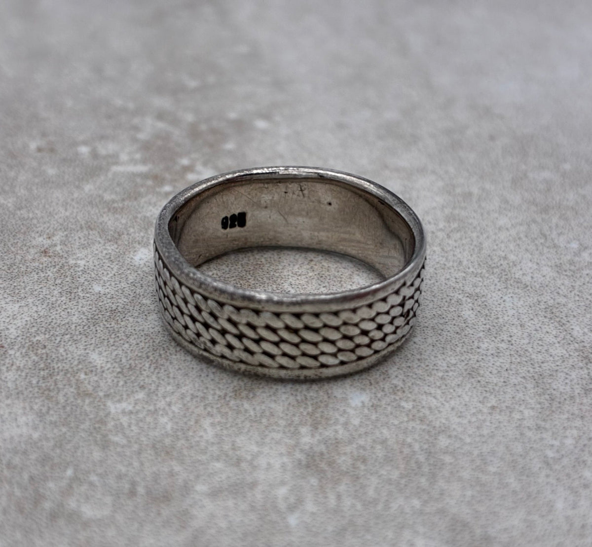 Sterling Woven Texture Wide Band Ring — Size 7