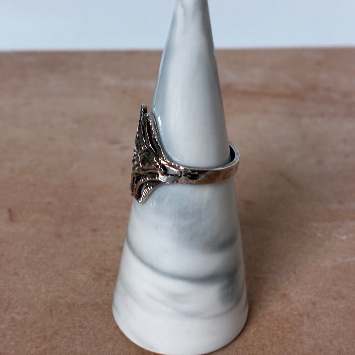 Sterling Silver Diamond Cut Openwork Fan Ring – Size 7