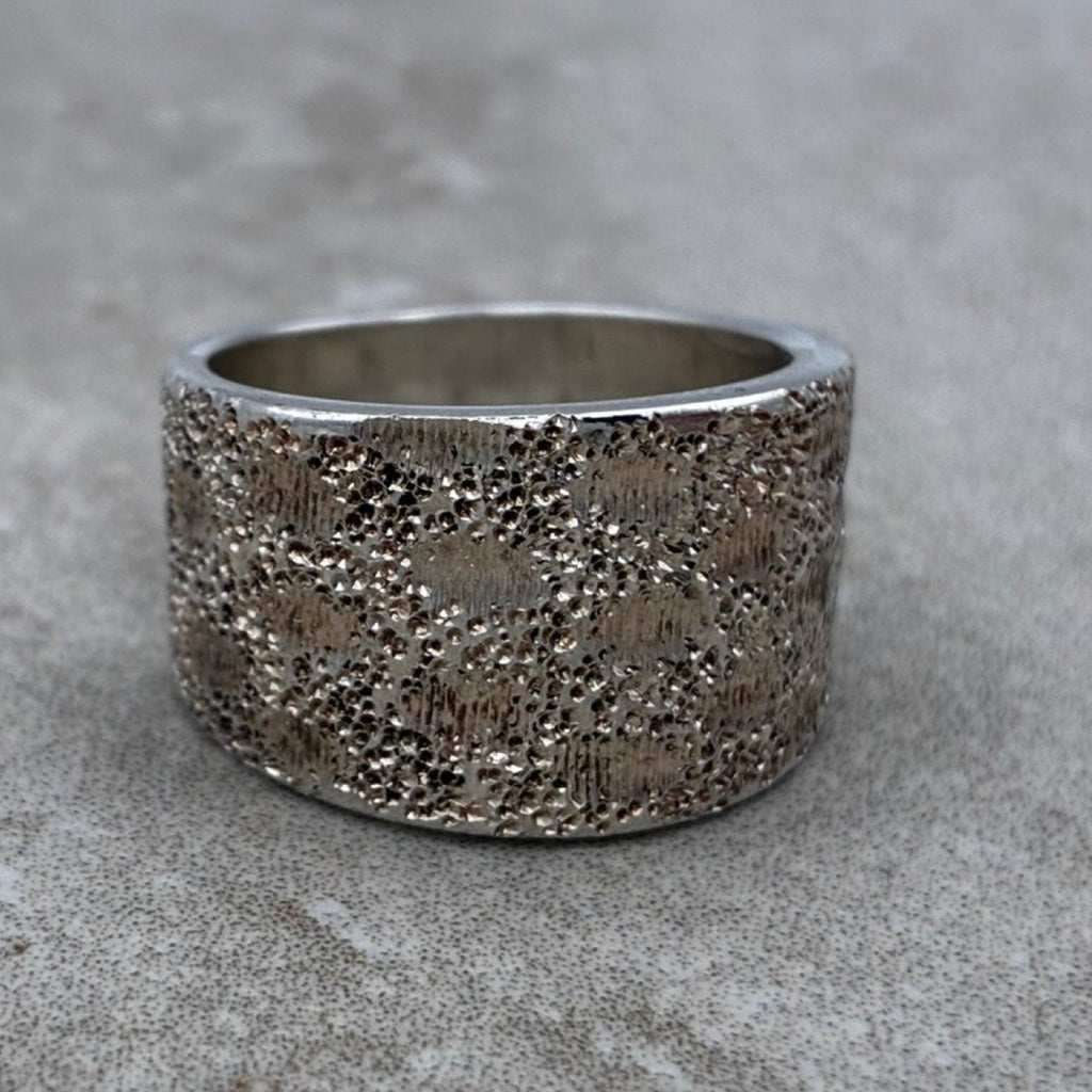 Sterling Italian Florentine-Textured Bold Statement Ring — Size 5.75