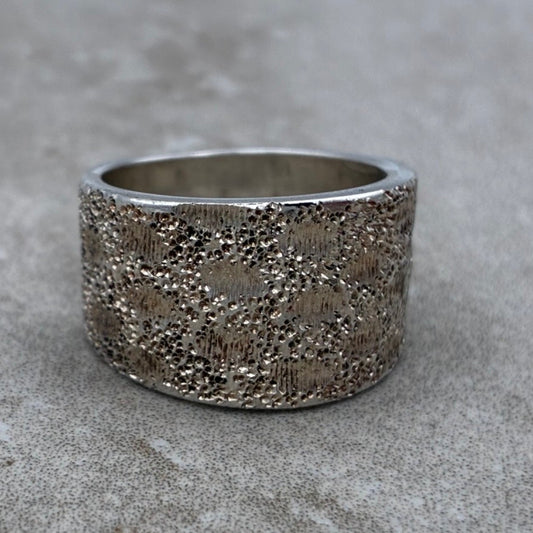 Sterling Italian Florentine-Textured Bold Statement Ring — Size 5.75