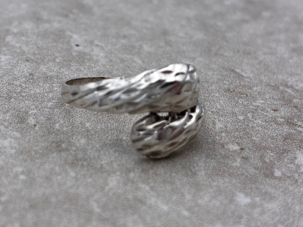 Sterling Modernist Textured Bypass Ring – Size 8.5