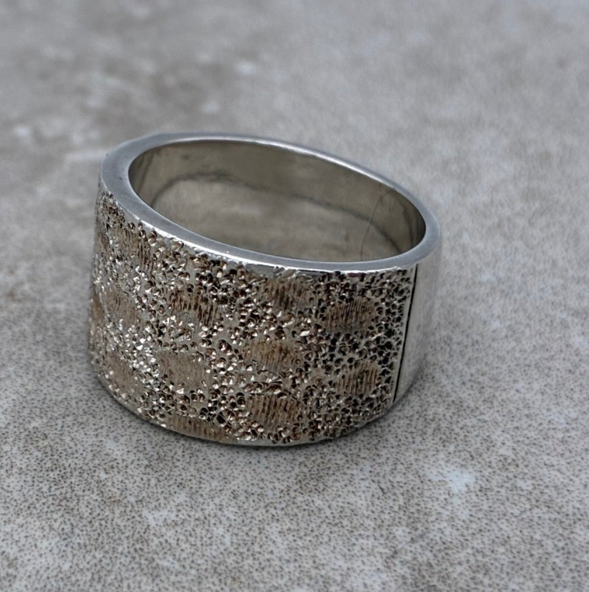 Sterling Italian Florentine-Textured Bold Statement Ring — Size 5.75