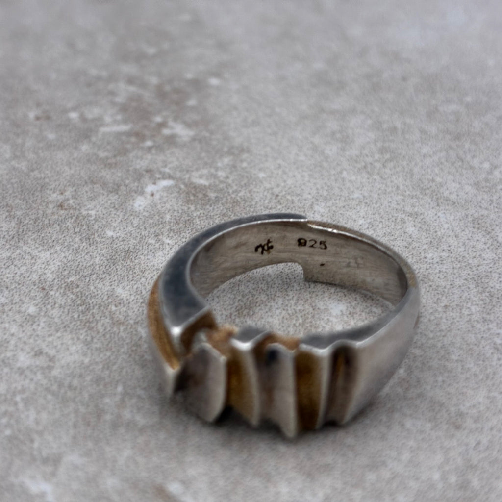 Sterling Two-Tone Modernist Sculptural Ring — Size 6.5