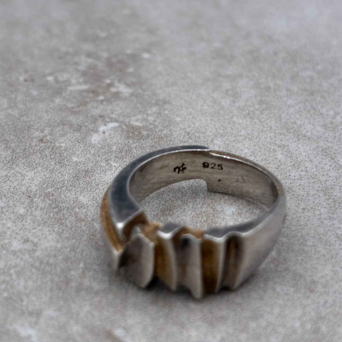 Sterling Two-Tone Modernist Sculptural Ring — Size 6.5