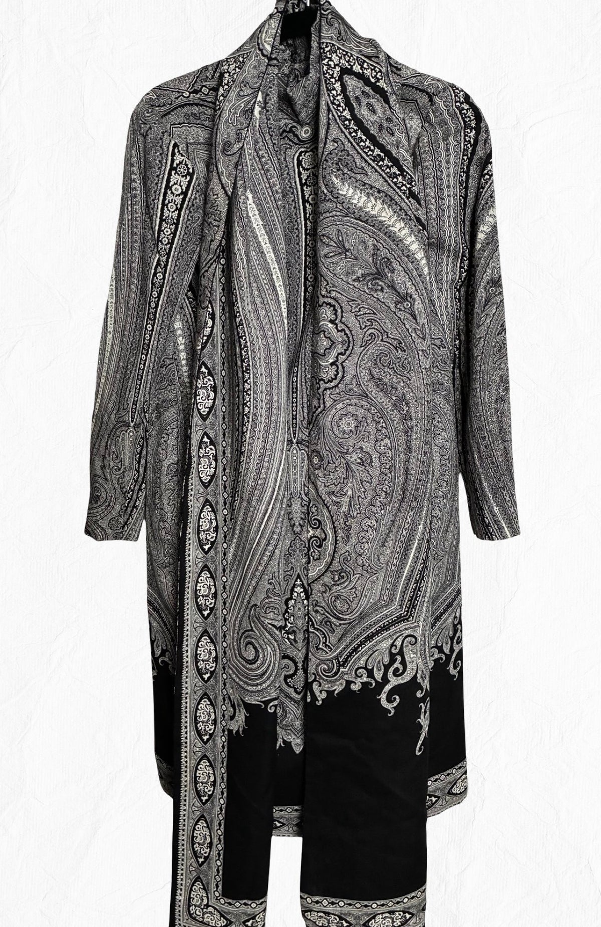 Pauline Trigère Archival Vintage Elegant Bohemian Evening Dress + Scarf Set