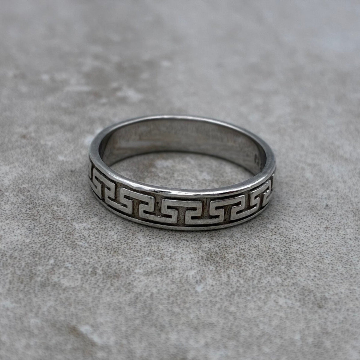 Sterling Greek Key Ring — Size 7.5
