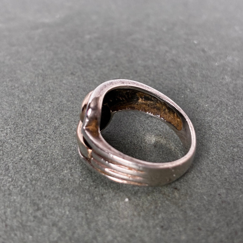 950 Silver 14K Gold Overlay Two-Tone Modernist Ring — Size 5.5