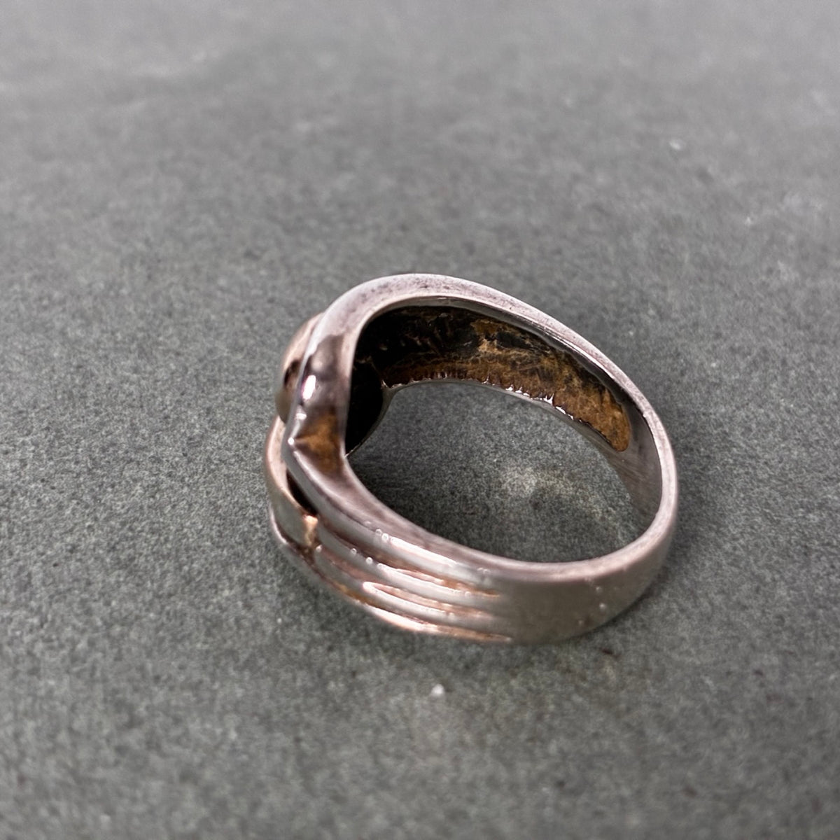 950 Silver 14K Gold Overlay Two-Tone Modernist Ring — Size 5.5