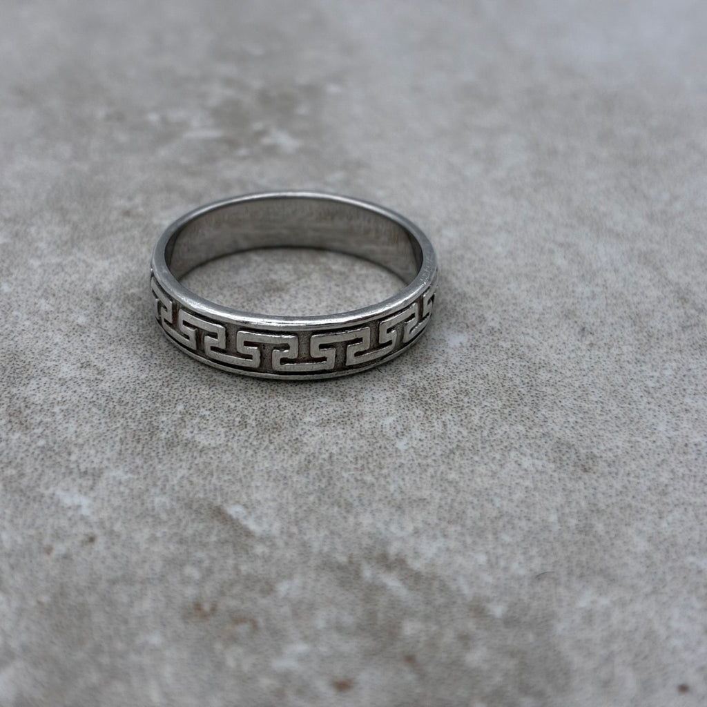Sterling Greek Key Ring — Size 7.5