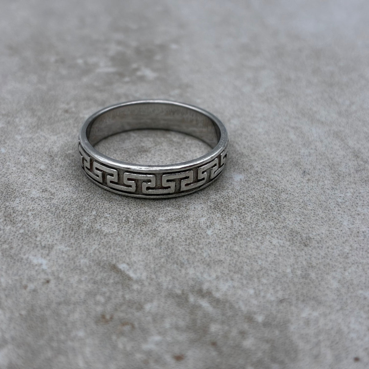 Sterling Greek Key Ring — Size 7.5
