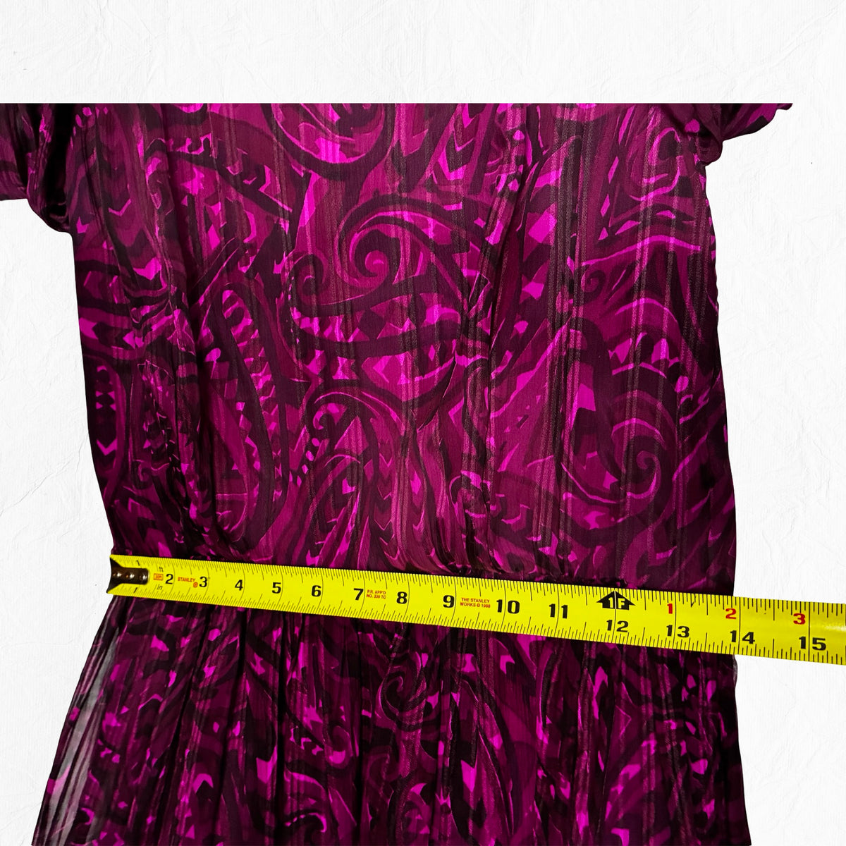 Archival Pauline Trigère for I. Magnin Magenta Paisley Pleated Midi Dress