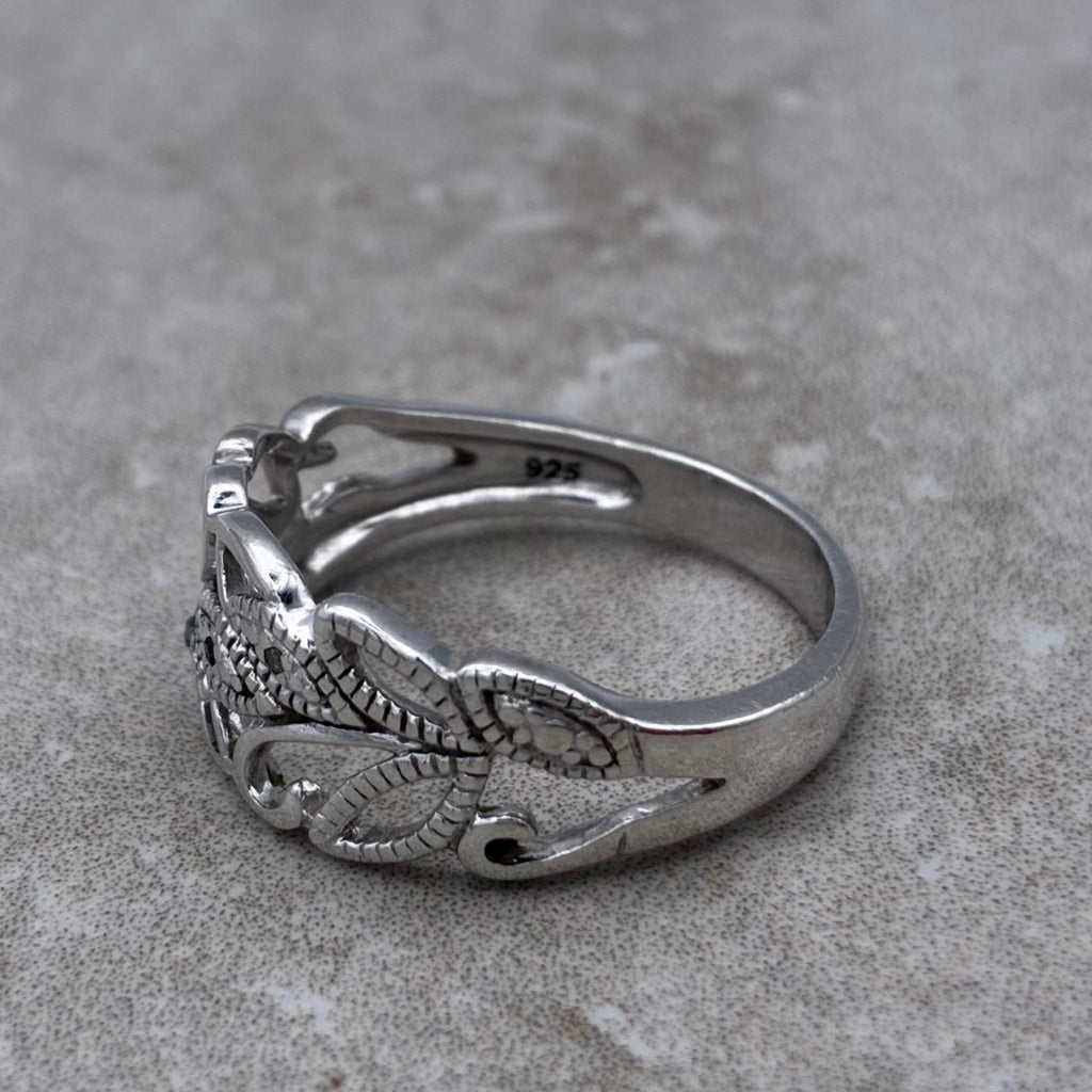 Sterling Evil Eye Scrollwork Ring — Size 9.5