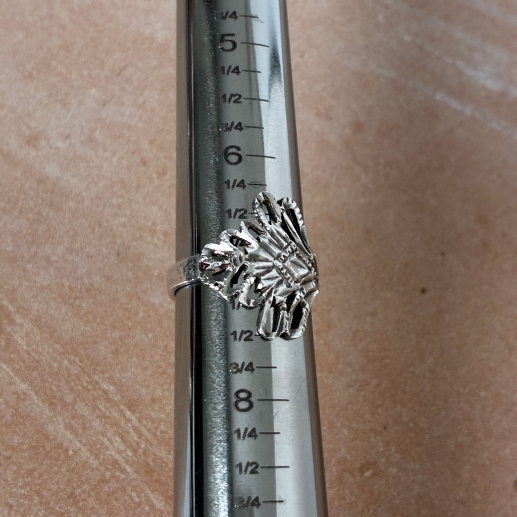 Sterling Silver Diamond Cut Openwork Fan Ring – Size 7