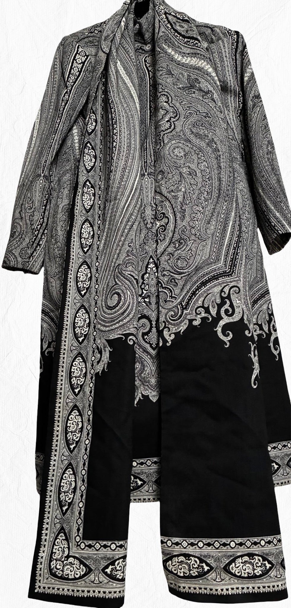 Pauline Trigère Archival Vintage Elegant Bohemian Evening Dress + Scarf Set