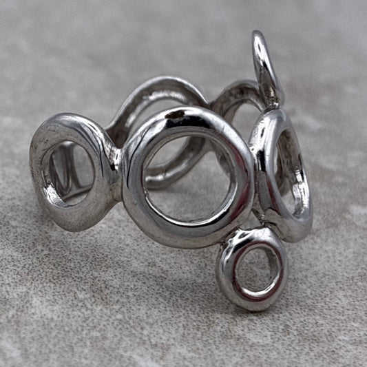 Sterling Sculptural Open Circle Modernist Ring — Size 8.5