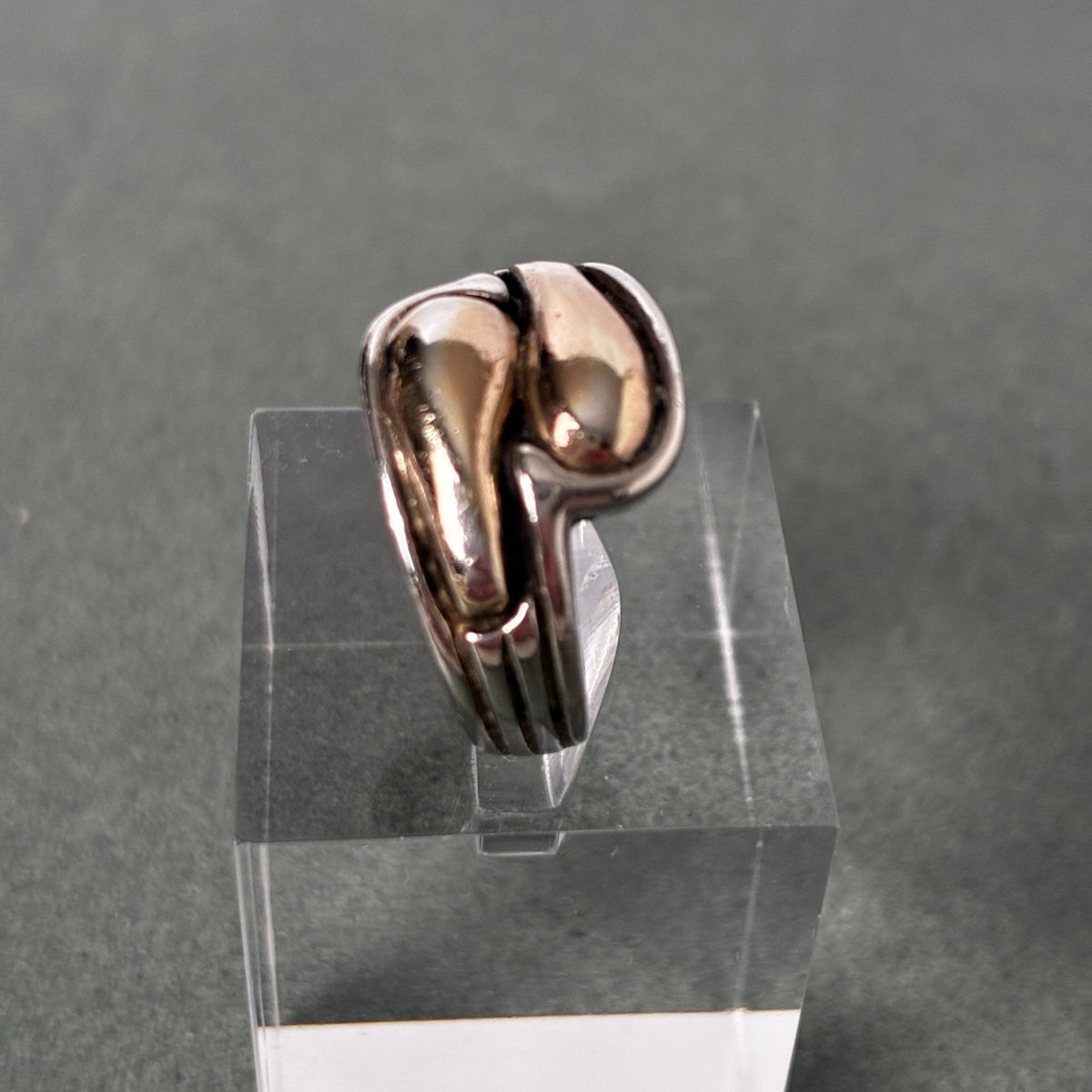 950 Silver 14K Gold Overlay Two-Tone Modernist Ring — Size 5.5