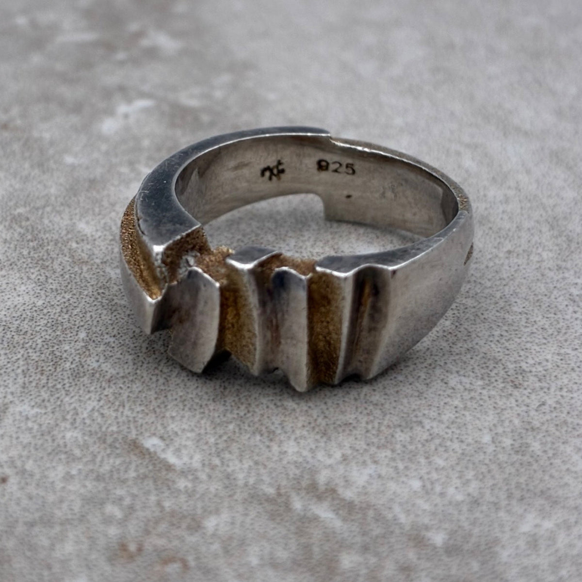 Sterling Two-Tone Modernist Sculptural Ring — Size 6.5
