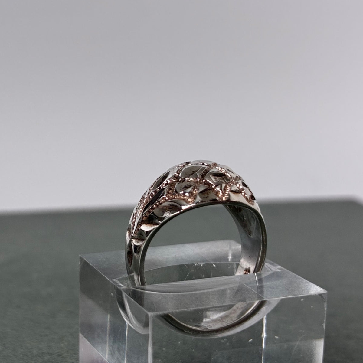 Sterling Diamond-Cut Domed Ring — Size 5.75