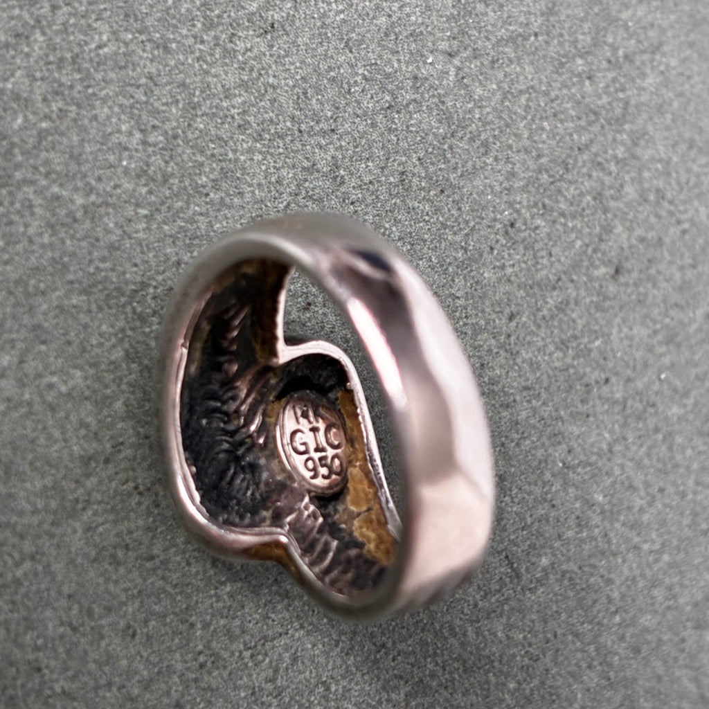 950 Silver 14K Gold Overlay Two-Tone Modernist Ring — Size 5.5