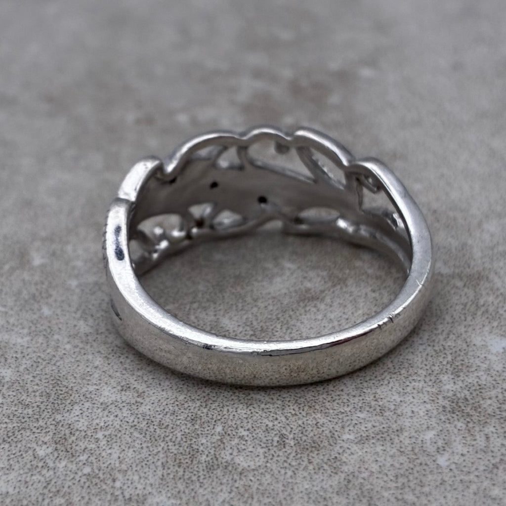 Sterling Evil Eye Scrollwork Ring — Size 9.5