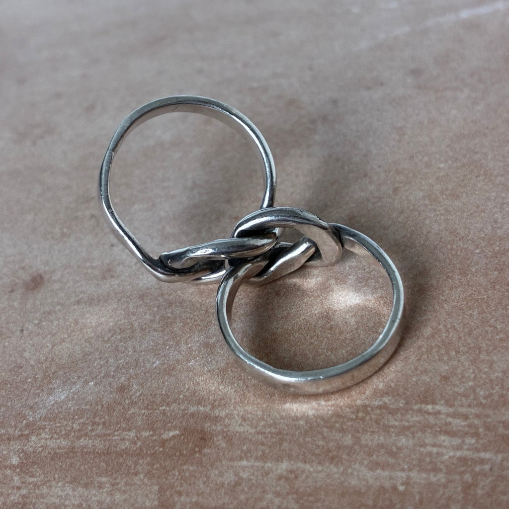 Sterling Interlocking Knot Double Band Ring Modernist Size 6.5