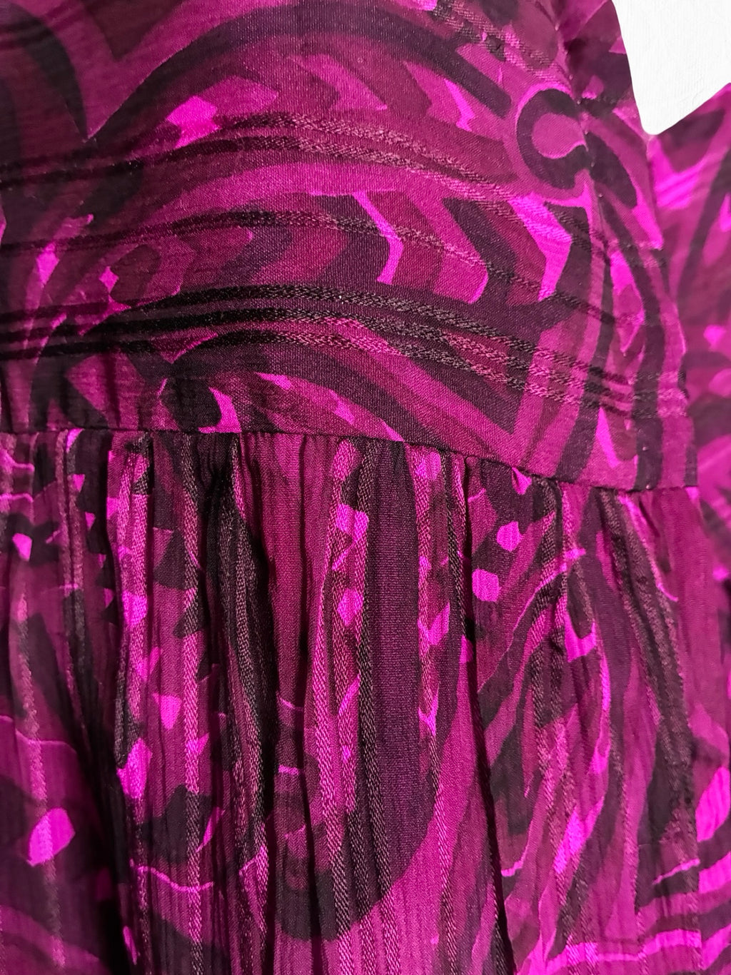 Archival Pauline Trigère for I. Magnin Magenta Paisley Pleated Midi Dress