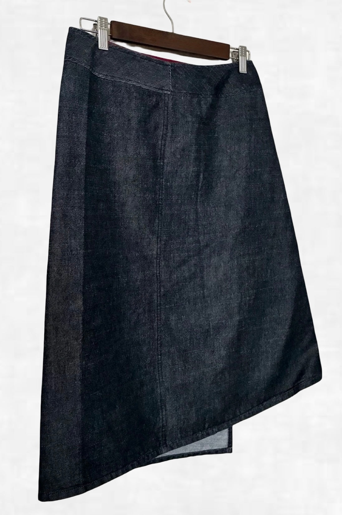 Vintage Cop. Copine Paris Denim Wrap Midi Skirt Buckle Asymmetrical France S