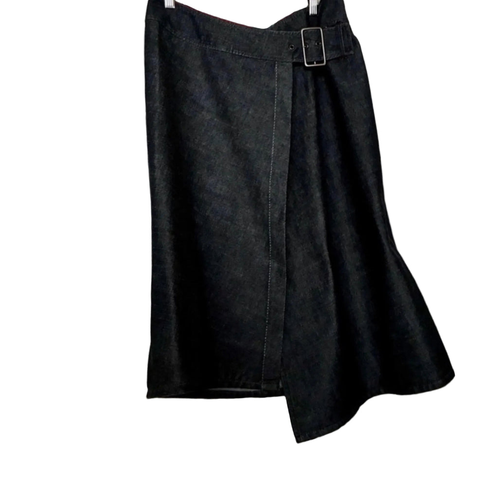 Vintage Cop. Copine Paris Denim Wrap Midi Skirt Buckle Asymmetrical France S