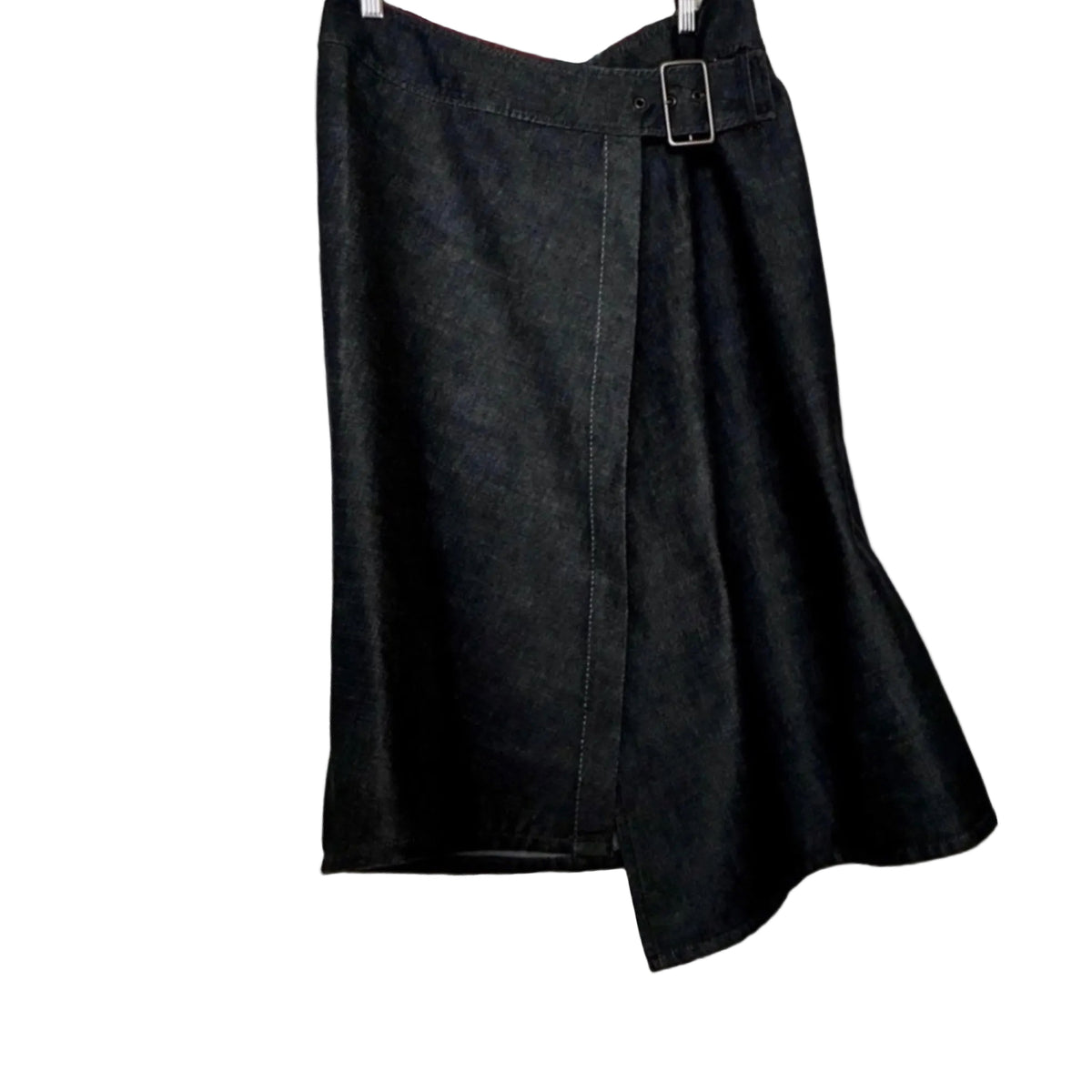 Vintage Cop. Copine Paris Denim Wrap Midi Skirt Buckle Asymmetrical France S