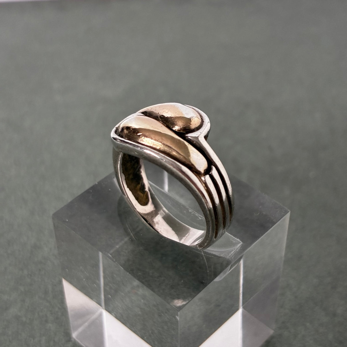 950 Silver 14K Gold Overlay Two-Tone Modernist Ring — Size 5.5