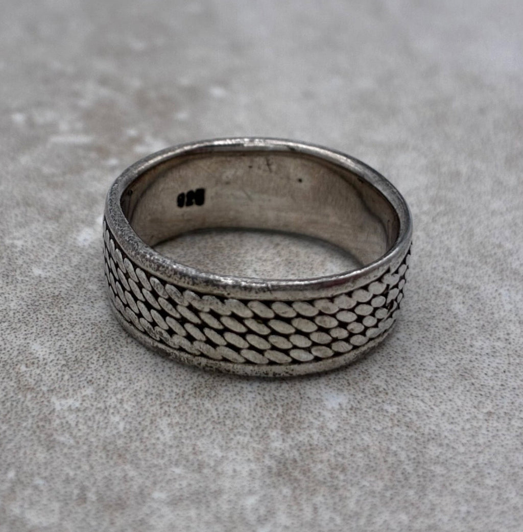 Sterling Woven Texture Wide Band Ring — Size 7