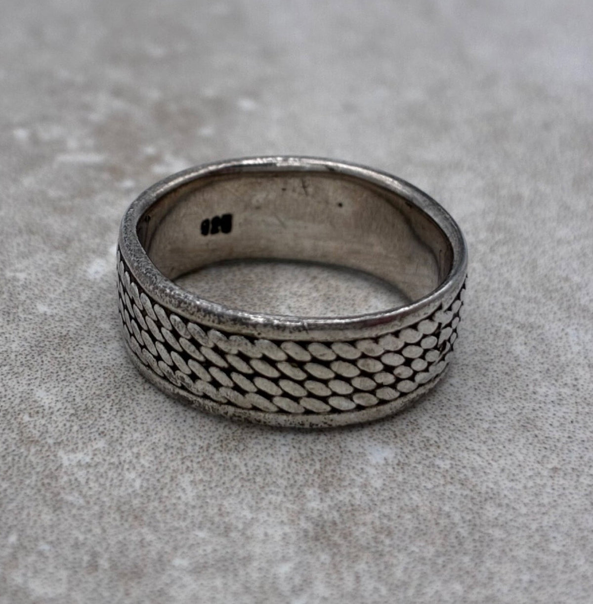 Sterling Woven Texture Wide Band Ring — Size 7
