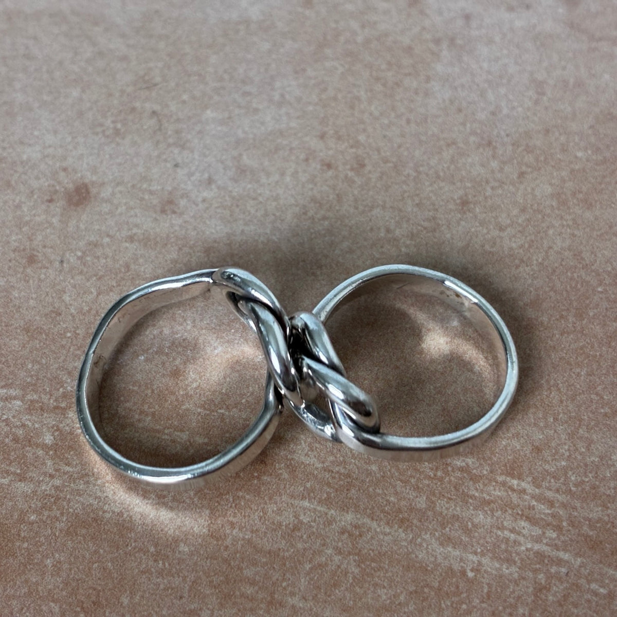 Sterling Interlocking Knot Double Band Ring Modernist Size 6.5