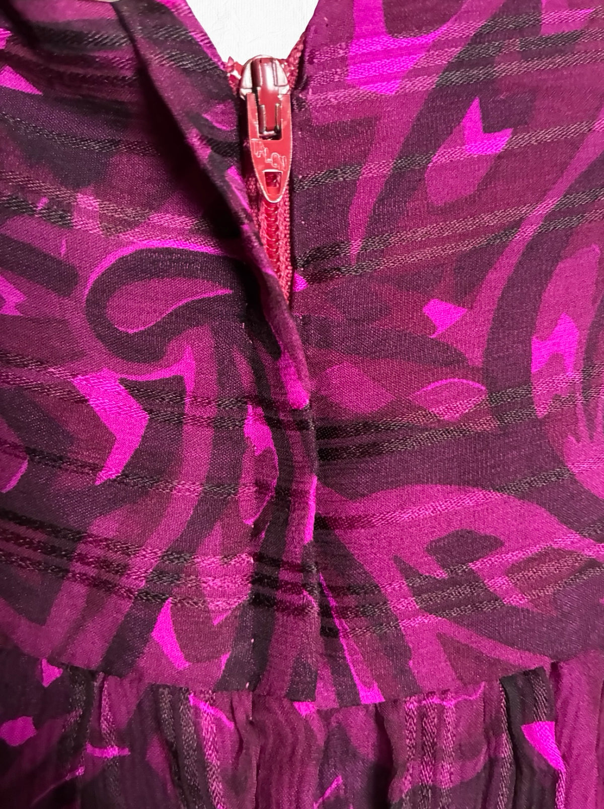 Archival Pauline Trigère for I. Magnin Magenta Paisley Pleated Midi Dress