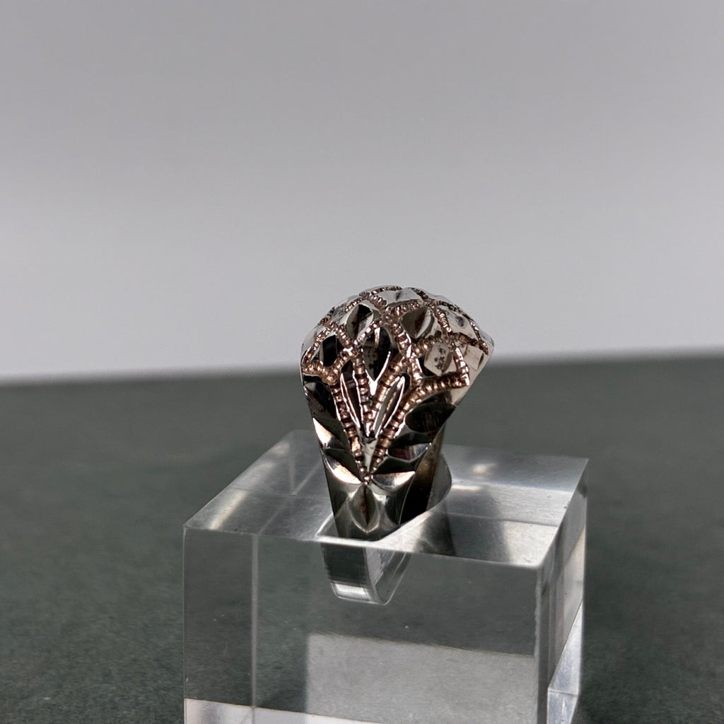 Sterling Diamond-Cut Domed Ring — Size 5.75