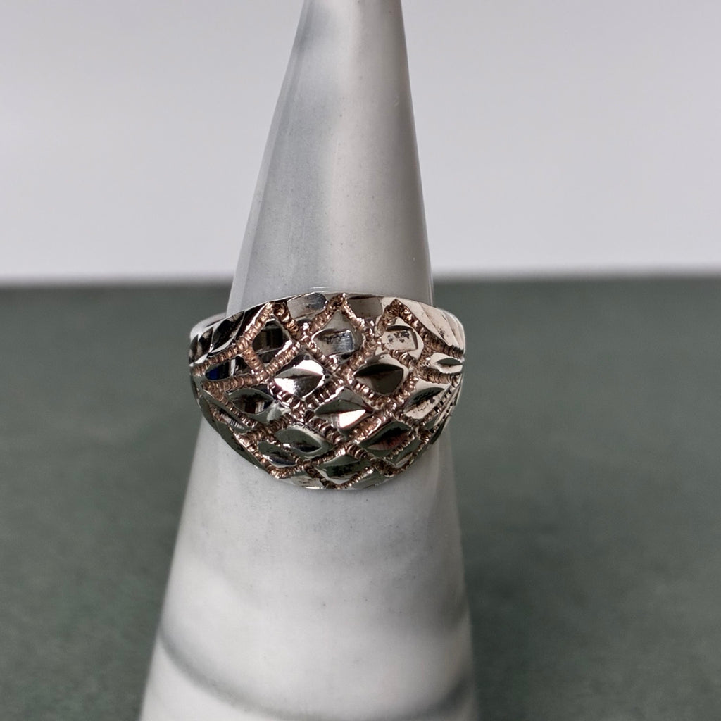 Sterling Diamond-Cut Domed Ring — Size 5.75