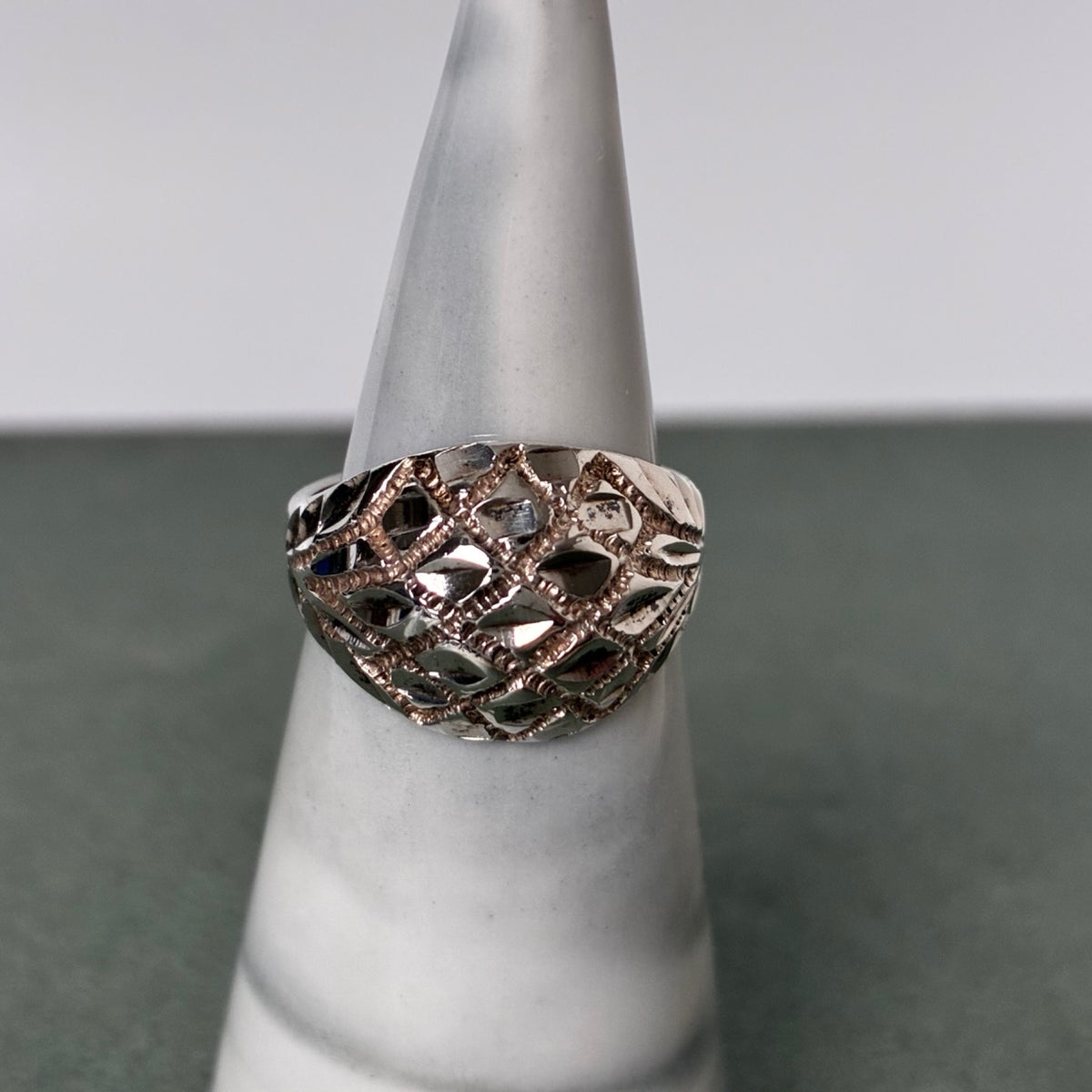 Sterling Diamond-Cut Domed Ring — Size 5.75