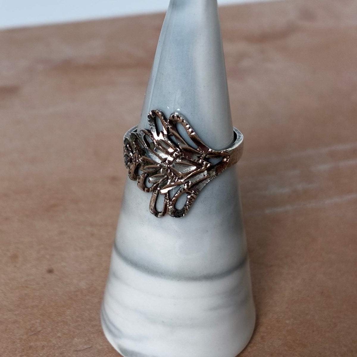 Sterling Silver Diamond Cut Openwork Fan Ring – Size 7